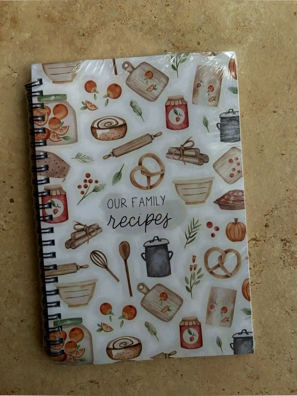 Our Family Recipes Spiral-Bound Recipe Journal - White with Kitchen Illustration